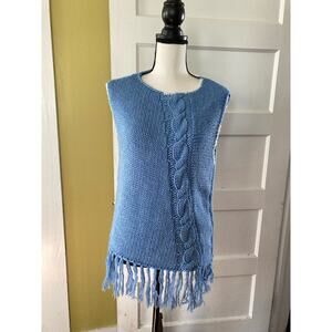 Andersson Bell Melange Blue Cableknit Fringe Sweater Vest | sz SMALL